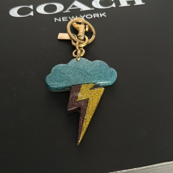 Coach Resin Glitter Cloud Lightning Bolt Keychain Key Fob Bag Charm Signature - Picture 3 of 14